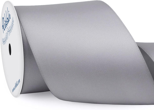 Ribbli Silver Double Faced Satin Ribbon, 3” x Continuous 10 Yards,Use for Bows Bouquet,Gift Wrapping,Floral Arrangement,Wedding Decoration