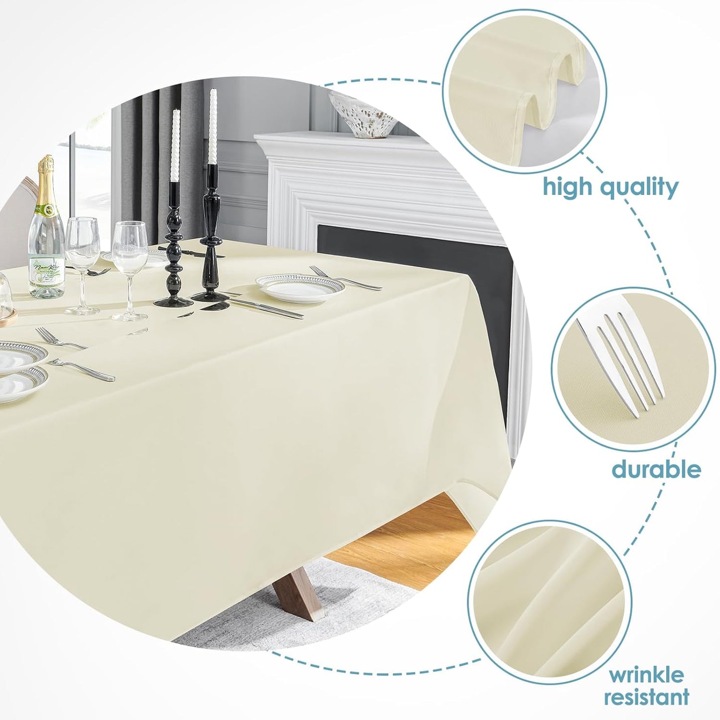 VidaFete Tablecloth 90 * 156inch Rectangle Table Cloth Polyester, Stain Wrinkle Resistant Polyester Dining Table Cover for Kitchen Dinning Party Wedding Rectangular Tabletop Buffet Decoration(Ivory)