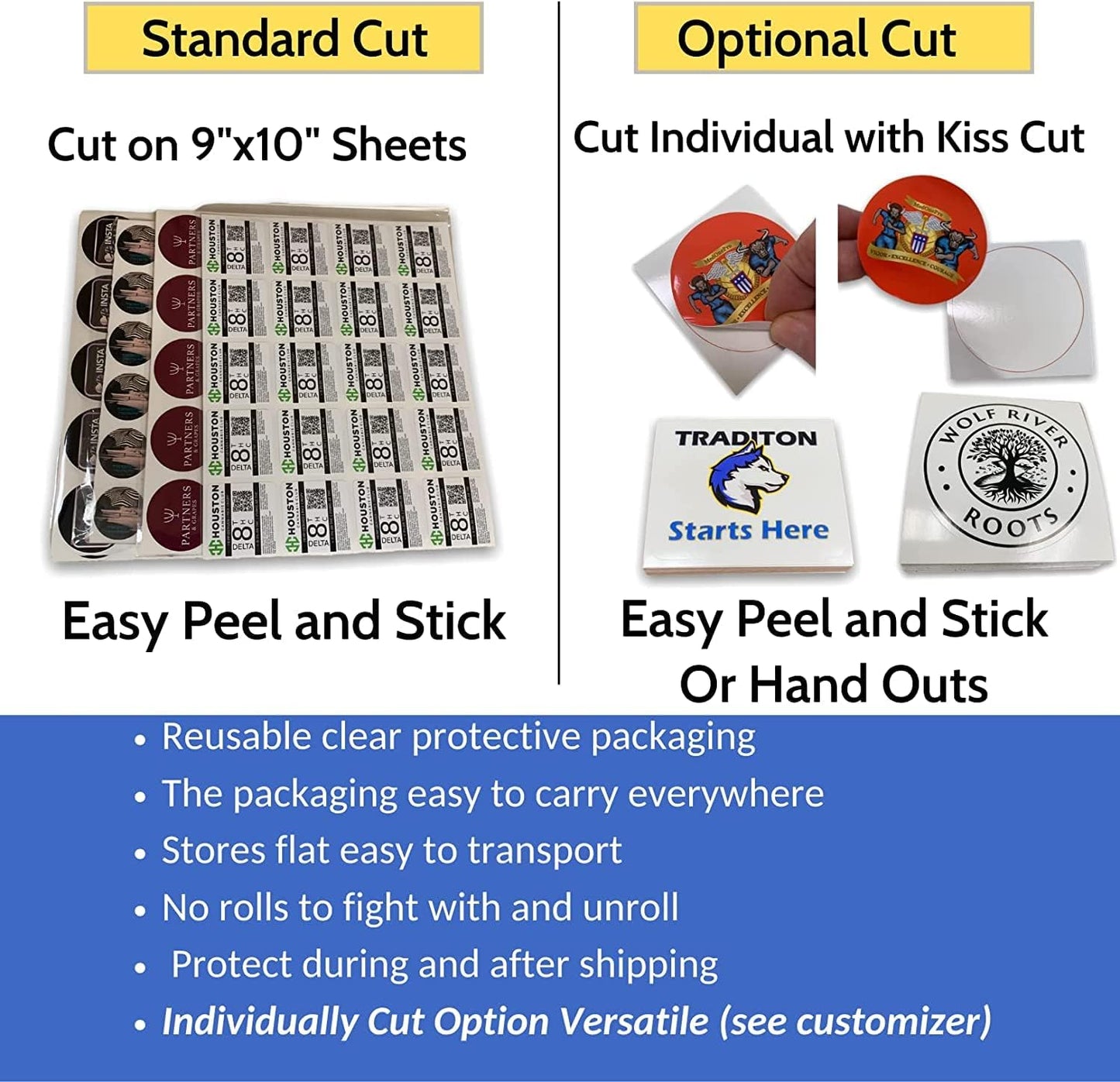 Custom Stickers Vinyl Waterproof Dishwasher Safe, UV Resistant 1.5-10 in. Make Your Own Personalized Stickers Labels for Your Brand, Text Image, or Logo. Made USA