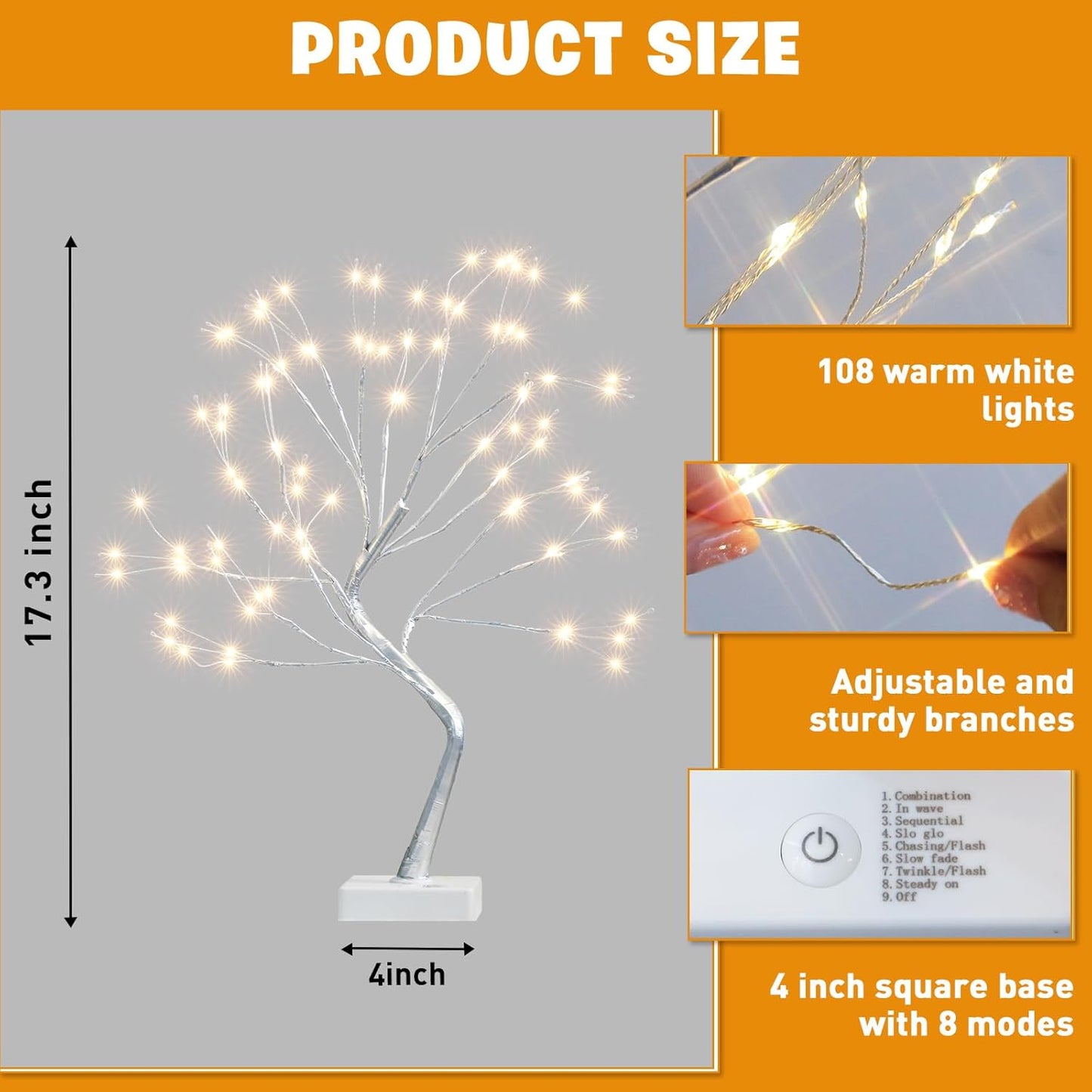 EAMBRITE Fairy Light Tree, 108 Led Light up Trees Decor Indoor, 8 Modes Fairy Light Spirit Tree for Christmas Decorations, USB& Battery Tabletop Bonsai Tree for Home Bedroom Decorations (2 PK, Sliver)