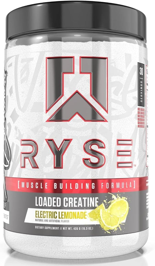 RYSE Loaded Creatine for Men & Women - Electric Lemonade - Muscle Building Formula with 3 Forms of Electrolytes, Betaine Anhydrous and Peak ATP - Strength, Power & Endurance Support - 30 Servings