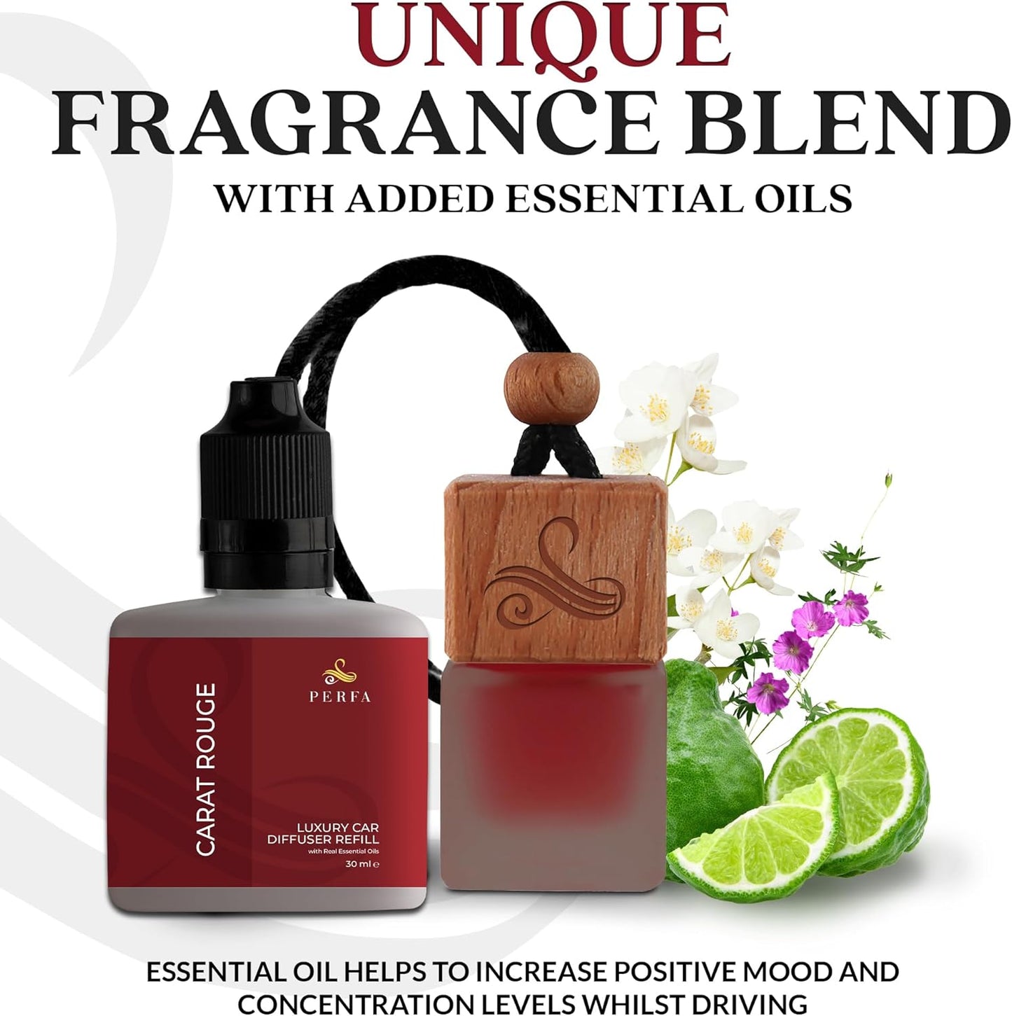 Carat Rouge Car Air Fresheners Gift Set | Luxury Perfume-Inspired Car Air Freshener for Women | Strong and Sophisticated Car Scents for Women | Refillable Essential Oil Infused Car Cologne by Perfa