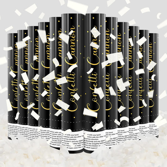 Confetti Cannon White Party Poppers 12 Pack Paper Confetti Poppers Wedding Confetti Shooters 12 inch Cannons for Wedding Graduation New Year Eve Celebration Christmas Birthday Party