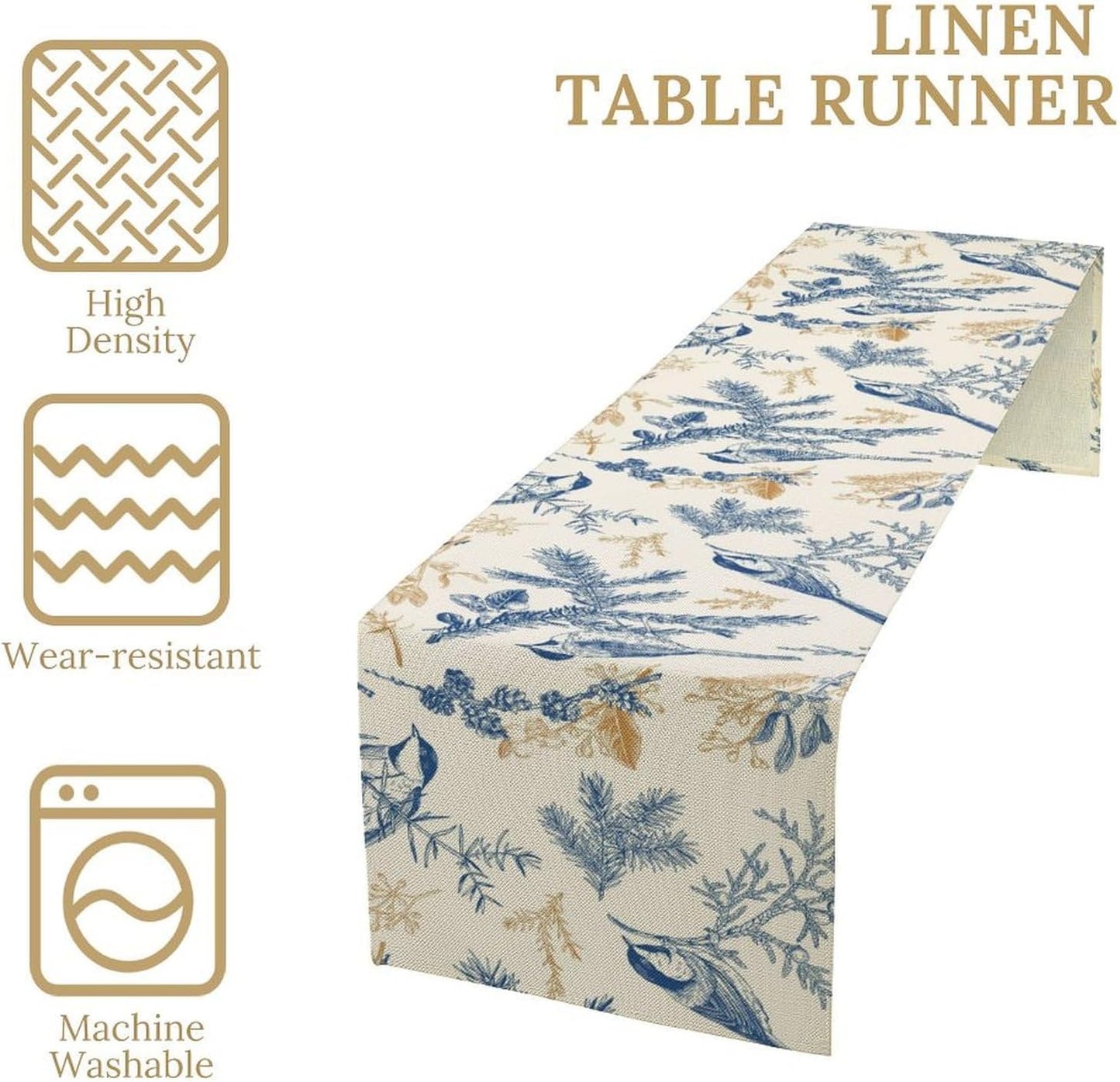 Floral Table Runner,Sketch Birds and Flowers Summer Table Runner Kitchen Dining Table Decoration for Home Party Decor 13x72 Inch