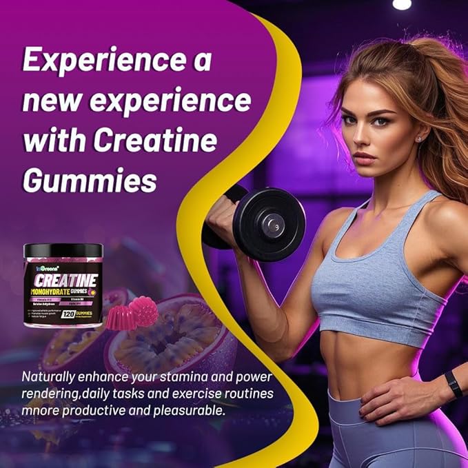 Creatine Monohydrate Gummies 6g for Men & Women, Potent Creatine Supplement, Chewables Creatine for Energy Boost, Increase Strength and Build Muscle, Gluten-Free, Sugar Free,120 Count