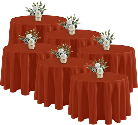 Fitable 6 Pack Rust Round Table Clothes - 90 Inches in Diameter - Stain Resistant and Washable Fall Tablecloths, Polyester Fabric Table Covers for Wedding, Party, Banquet, Gathering