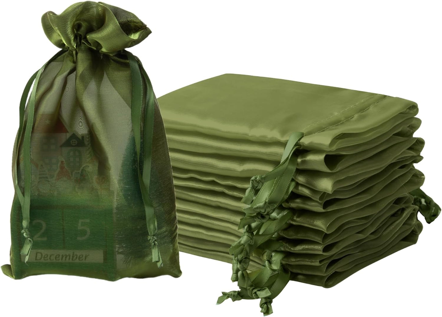 20 Pcs Moss Green Organza Bags 6X9 inch for Wedding Favors with Drawstring, Large Semi Sheer Mesh Gift Bags Jewelry Pouch for Candy Bridal Shower Party Favor Baby Shower Christmas