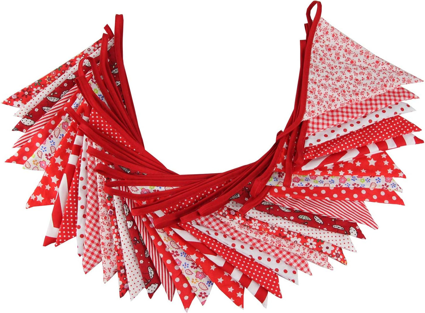 10M/32Ft Triangle Bunting Banner, 36 Pcs Cotton Fabric Flags Pennant Garlands for Birthday Party, Wedding, Baby Shower, Outdoor and Home Decorations (Red)