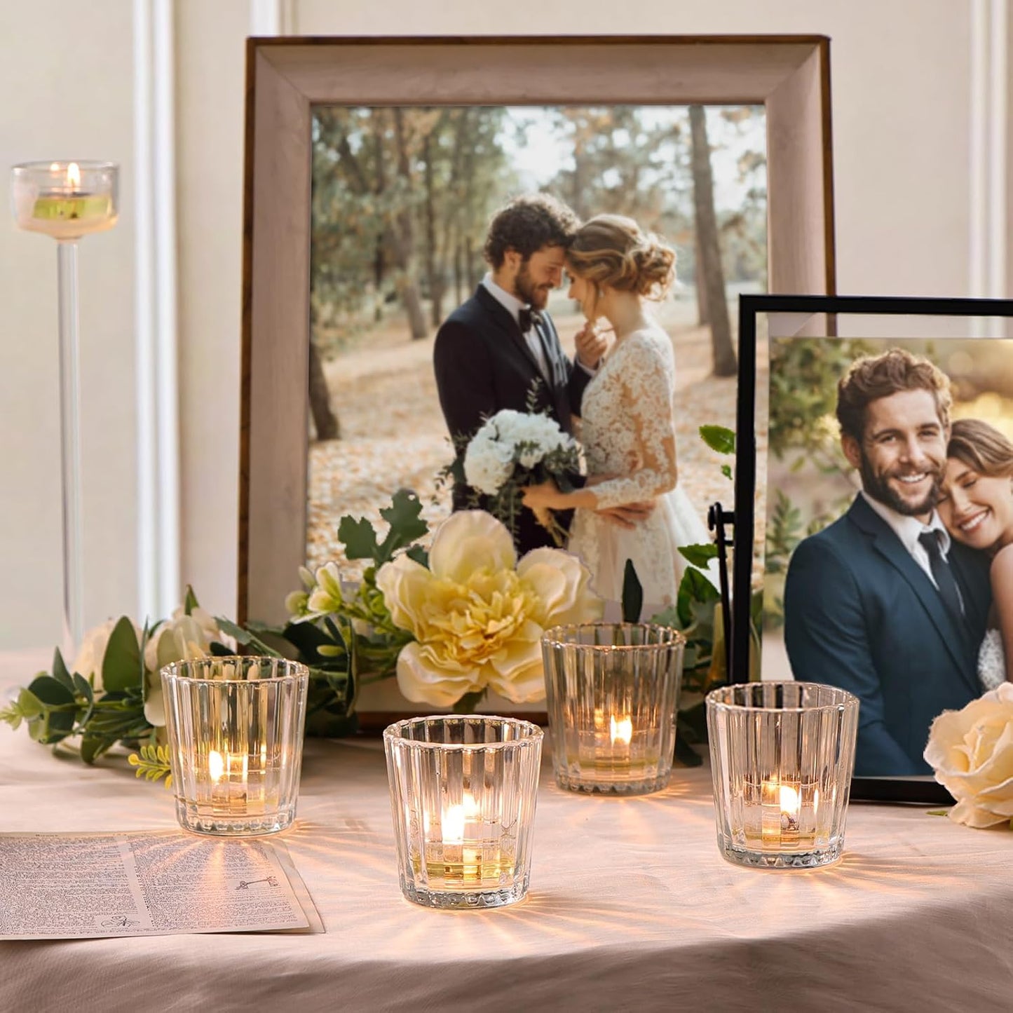 24pcs Vintage Ribbed Votive Candle Holders, Glass Candle Holder for Wedding Table Decor, Tea Lights Candle Holder for Table Centerpiece, Christmas, Holiday Decor