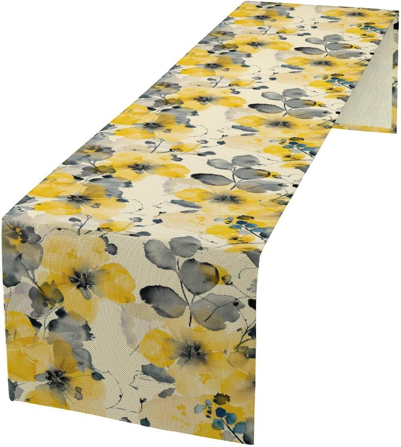Floral Table Runner,Yellow Flowers Spring Print Table Cloth Kitchen Dining Table Home Party Decoration 13x60 Inch