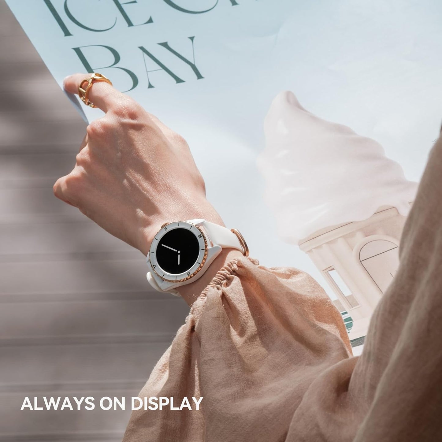 KAVVO Oyster Mini 38mm Bluetooth Smartwatch for Women, 1.1'' Delicate AMOLED Always-On Display, Rotating Bezel, Fitness Tracker with Female Health, Heart Rate Blood Oxygen Monitor(Ceramic White)