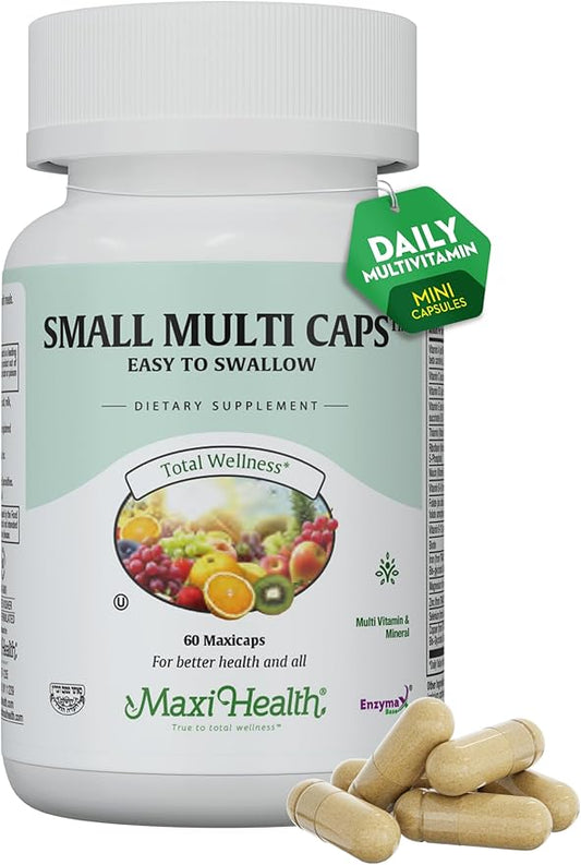 Maxi Health Multivitamin – Easy to Swallow Multi Vitamin Capsules with 30 Nutrients, Iron & Probiotics – Kosher Daily Multivitamins Small Capsules for Wellness Support & Digestive Ease (60 Units)