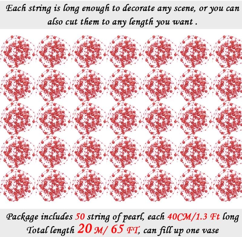 50pcs Pearls String Beads of Pearls, 10+5mm Red Artificial Pearl String for Floating Candles Centerpieces, Vase Filler, Wedding Centerpiece Christmas Party Decor