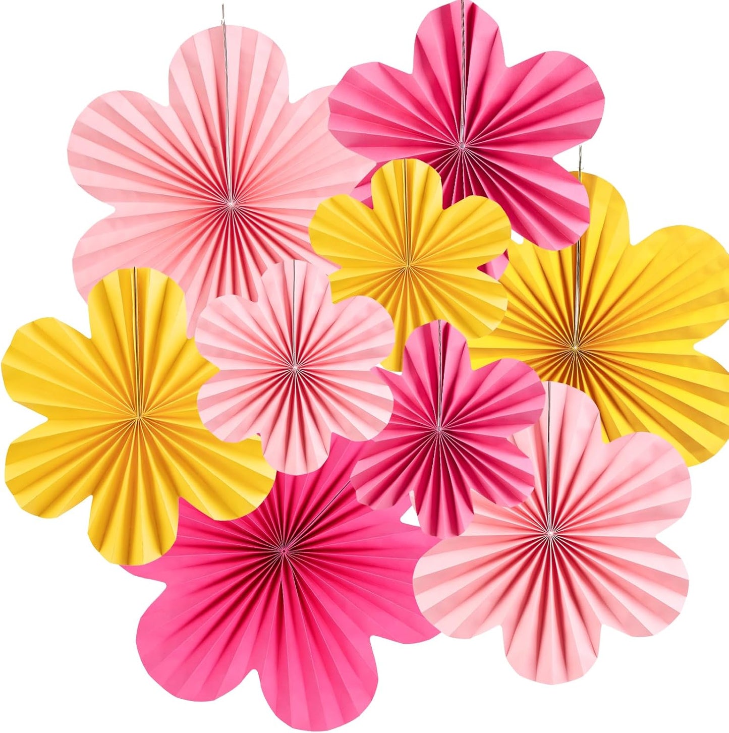 Easy Joy Paper Flowers Decorations for Wall Paper Fans Classroom Decoration Paper Floral Backdrop Decor Paper Fans Decoration Hanging Paper Fans Pink Flower Wall Decor, Set of 9
