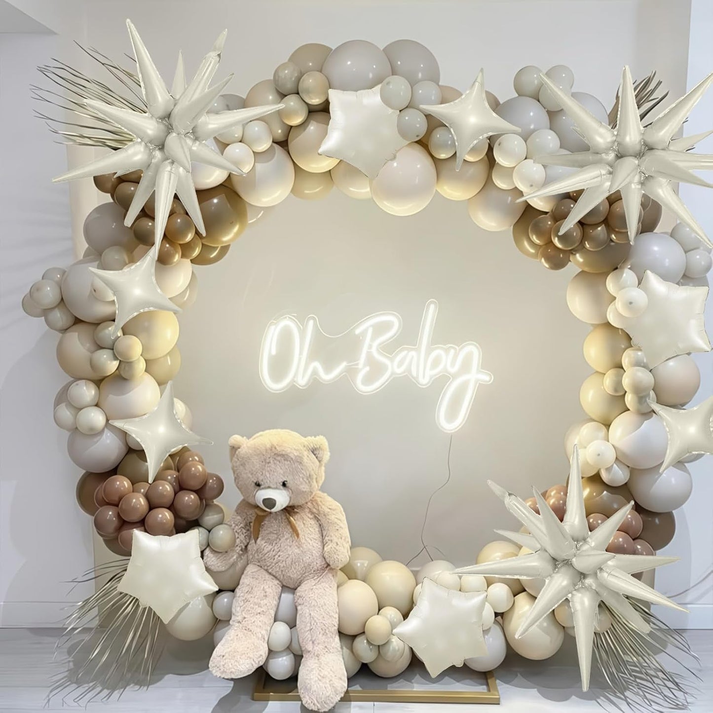 Cream Star Balloons, 22in White Sand Star Balloons Foil 10in 4-Pointed & Ivory Pentagram Balloon for Baby Shower Wedding Boho Themed Birthday Party Decorations