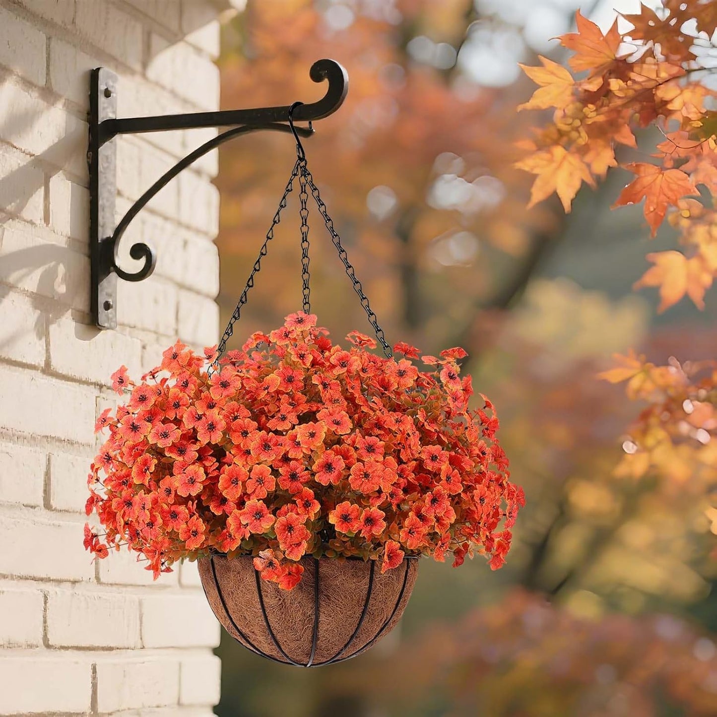 Hananona 36 Pcs Artificial Mum Flowers for Outdoors, Faux Fall Mums Silk Flower for Outside, Fake Orange Flowers for Fall Patio Front Door Planter Autumn Halloween Home Decorations (36, Orange)