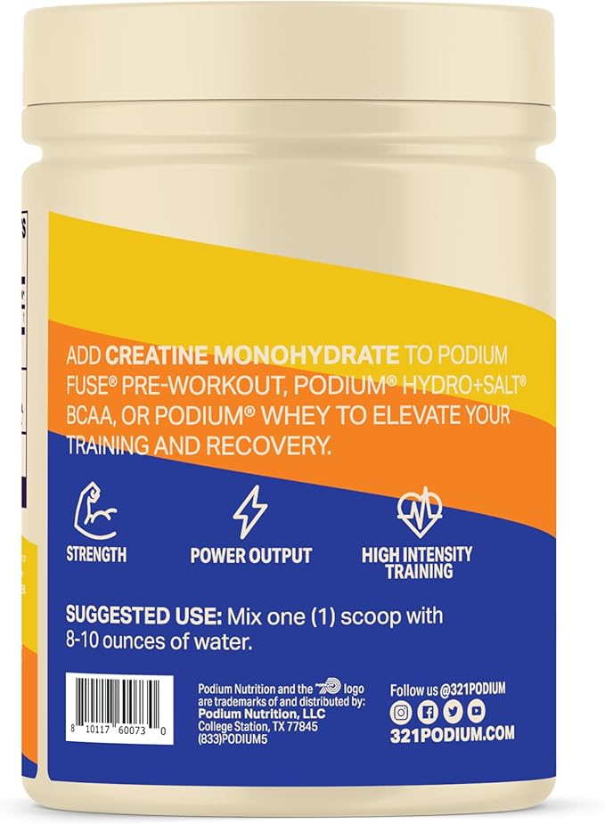 Podium Nutrition, Solos | Creatine Monohydrate, 50 Servings, Unflavored, Boost Athletic Performance