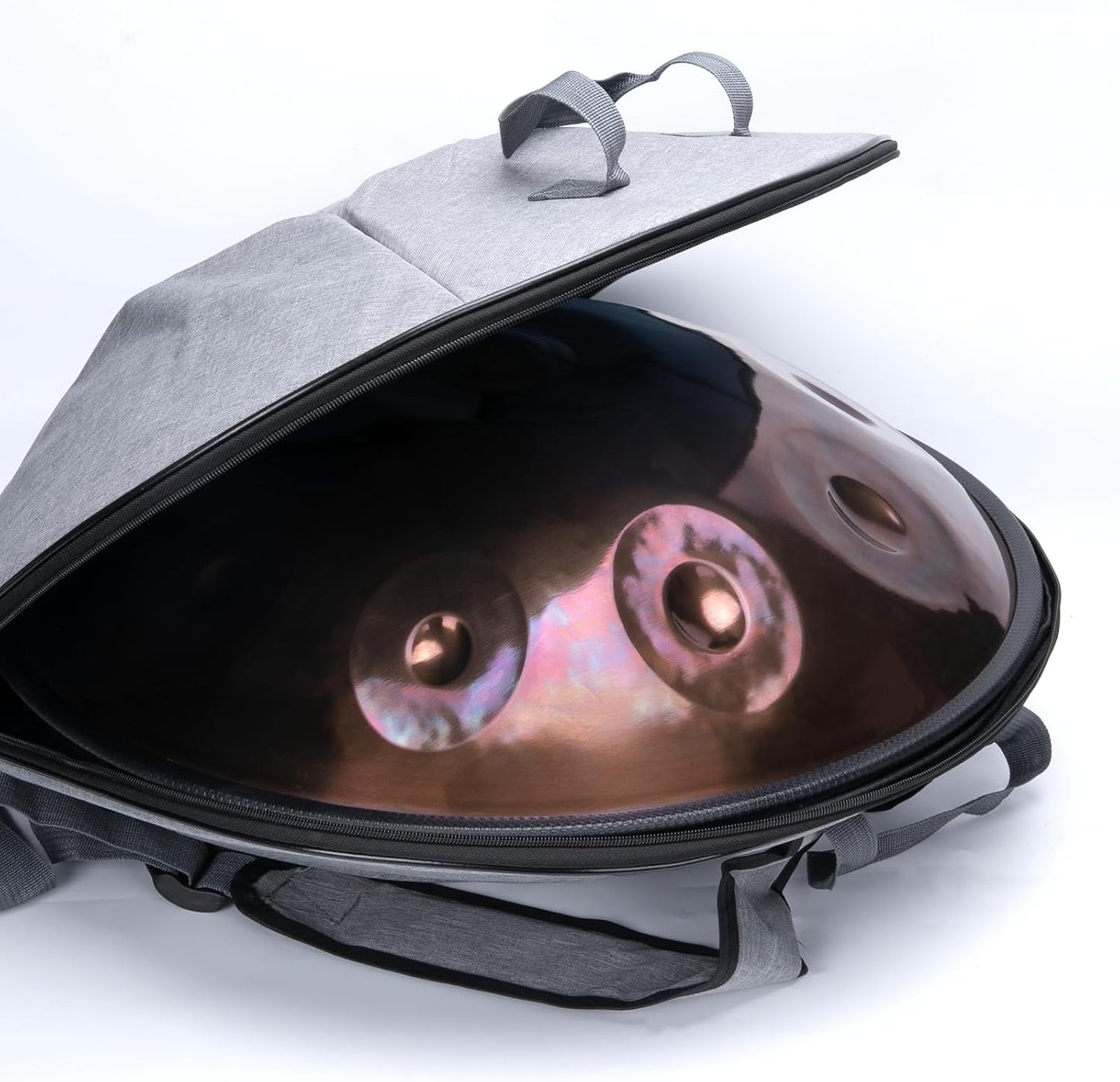 "SINGOFIRE" New Upgrade Advanced Handpan Drum, Ember Steel Handpan, 10-Notes with Bag, 22-Inch 440Hz D Minor Kurd, Telescopic Drum Stand, Iridescent-Gold