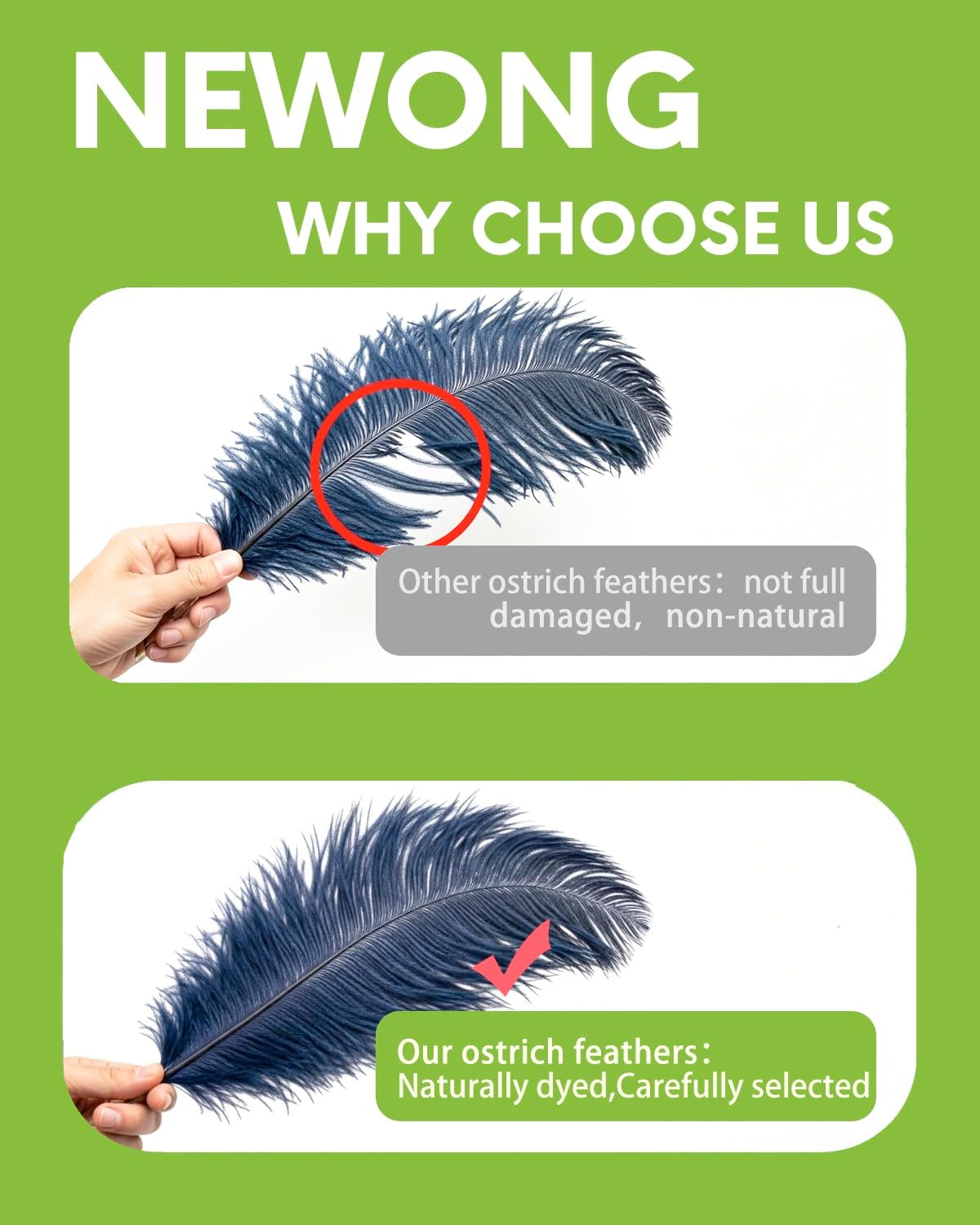 NEWONG 30pcs Navy Blue Ostrich Feathers Natural Bulk 8-10inch(20-25cm) Vase Craft Wedding Home Party Centerpieces Christmas Day Decoration