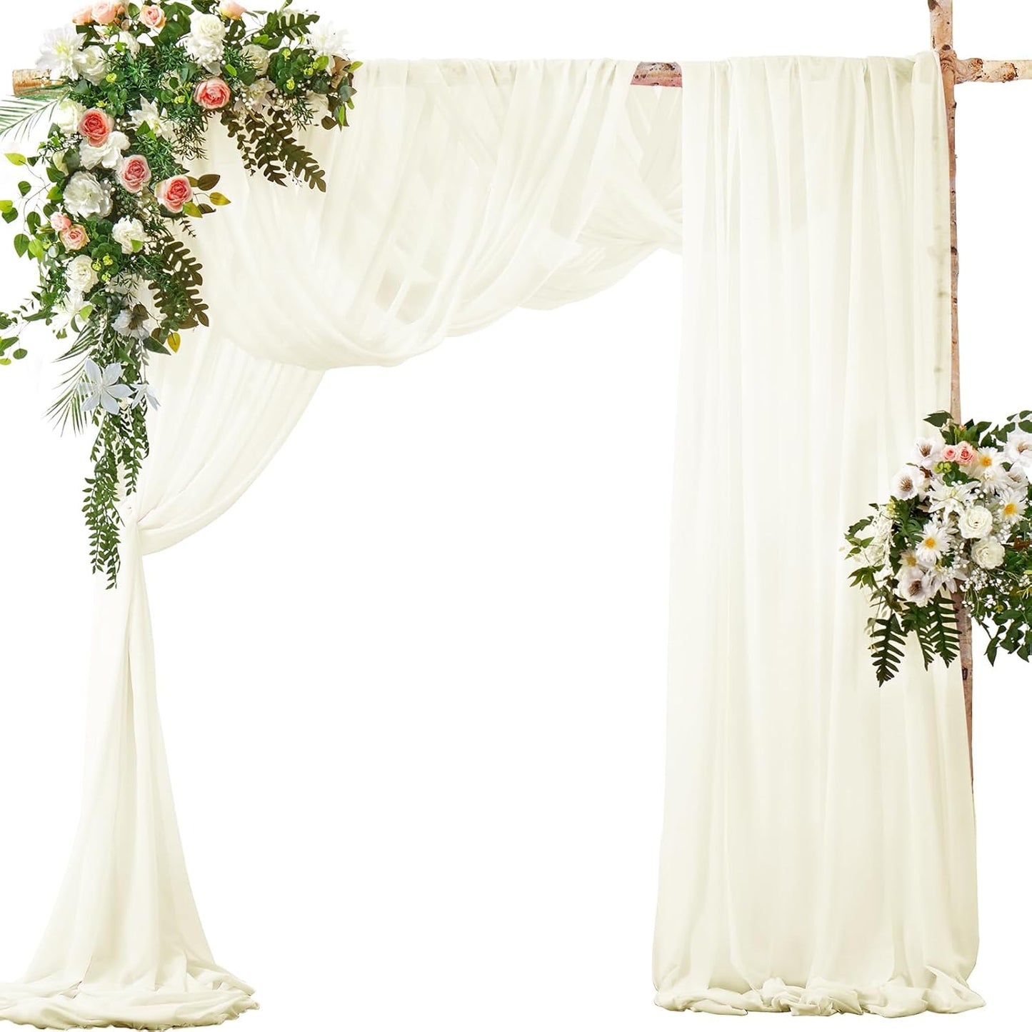 SiinvdaBZX 2 Panels Wedding Arch Draping Fabric 30" x 20Ft Ivory Sheer Chiffon Fabric Outdoor Extra Long Decorative Drapery Fabric for Party Ceremony Ceiling Curtain Backdrop