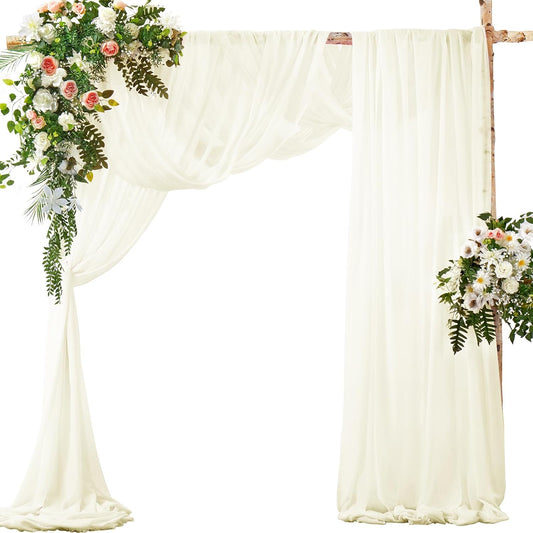 SiinvdaBZX 2 Panels Wedding Arch Draping Fabric 30" x 20Ft Ivory Sheer Chiffon Fabric Outdoor Extra Long Decorative Drapery Fabric for Party Ceremony Ceiling Curtain Backdrop