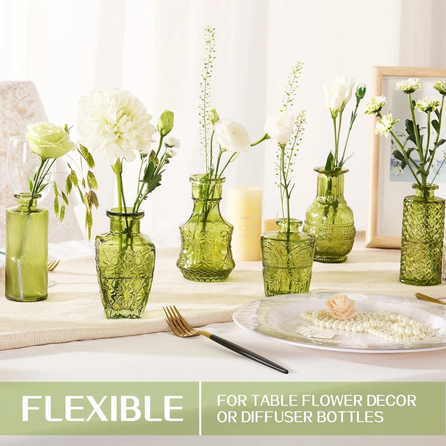 Mini Bud Vases As Wedding Centerpieces for Tables,Clear Bud Vases for Flowers,Small Flower Vases Suitable for Birthday Party,Anniversary,Wedding Reception,Baby Shower (Green, 12PCS)