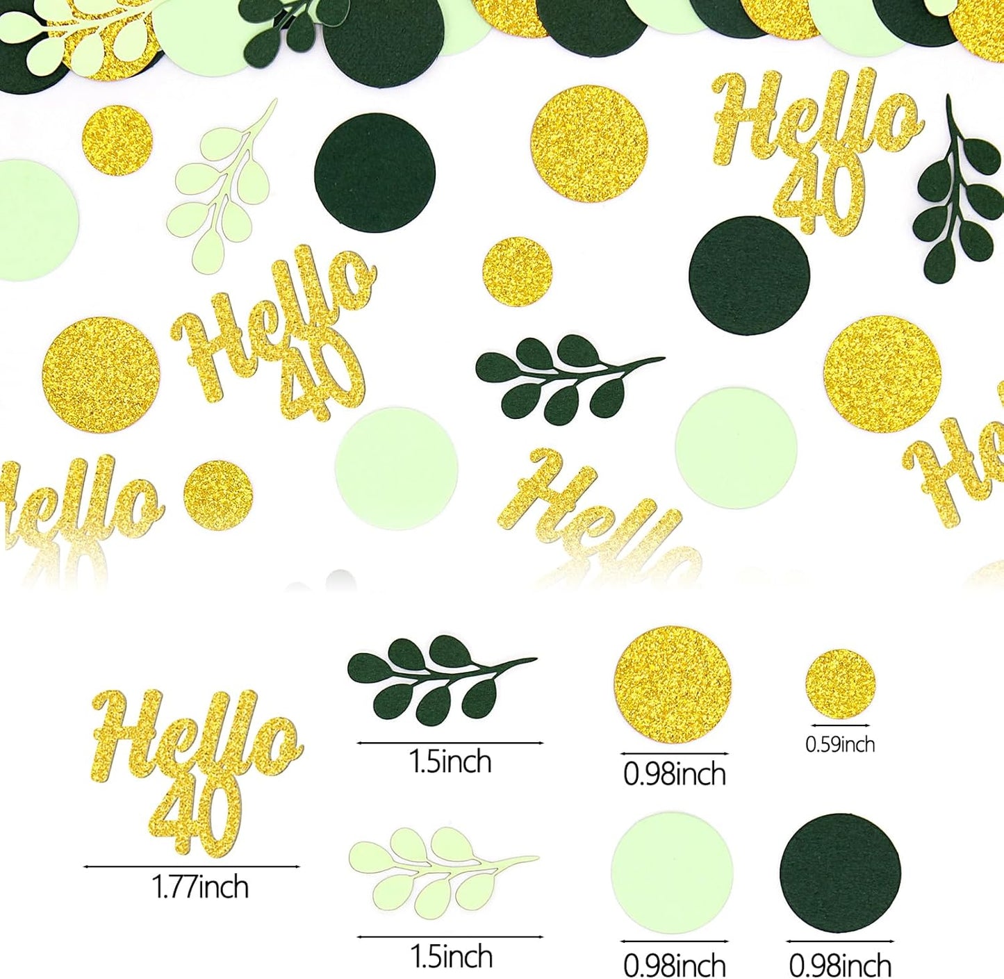 300PC Gold Glitter and Sage Green Happy 40th Birthday Decorations for Men/Women Greenery 40th Birthday Confetti for Table Forty Party Decor Supplies