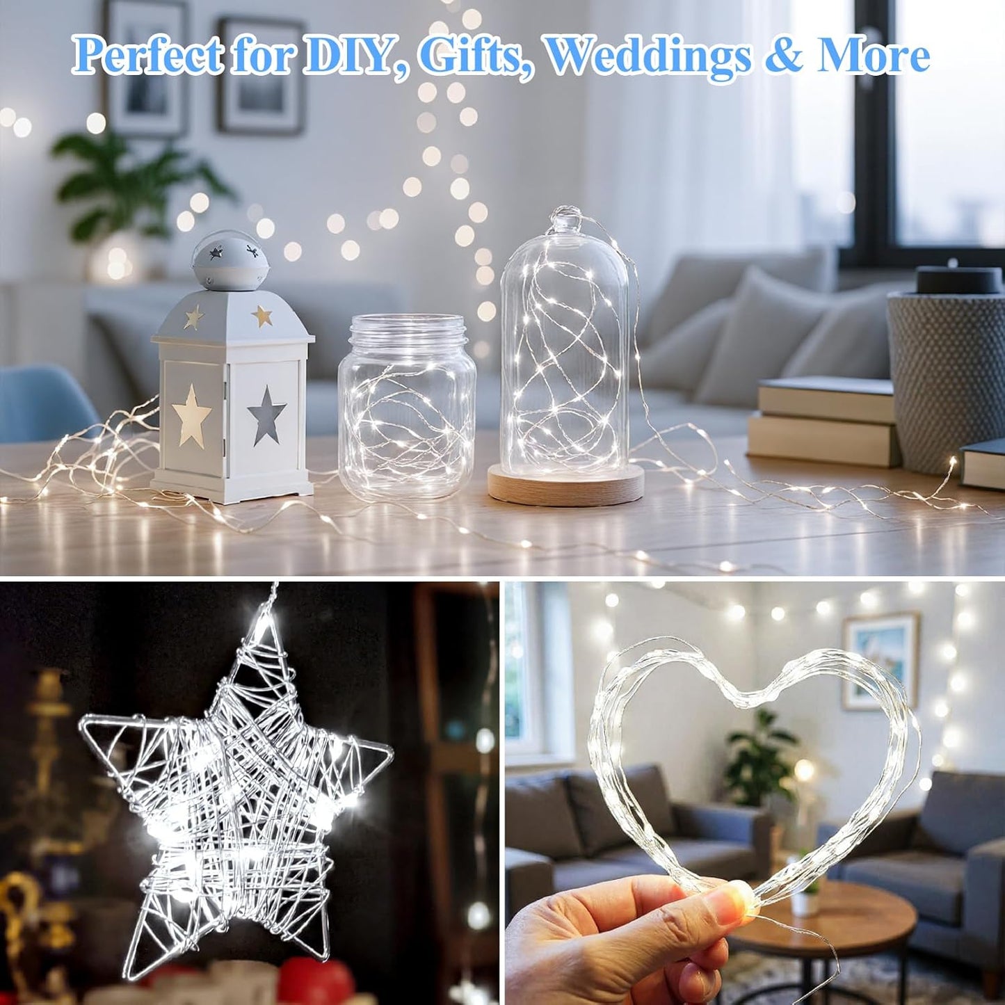 Lakumu 12 Pack Fairy Lights Battery Operated String Lights -7FT 20LED Fairy Lights Silver Wire Firefly Starry Moon Lights for DIY Christmas Decorations Party Wedding Centerpiece Table Decor Cool White