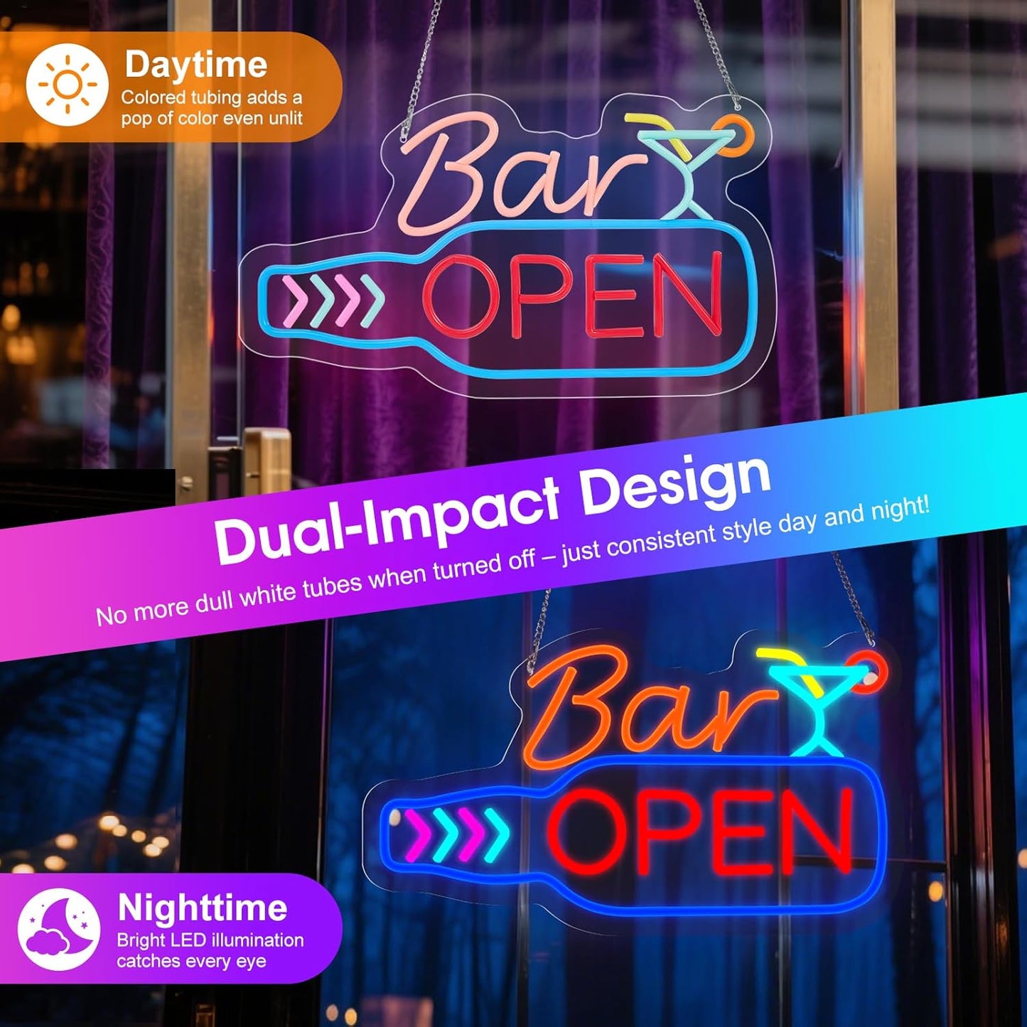 Bar Open Neon Sign, Super Bright 16''x 9'' Dimmable USB Powered LED Open Signs for Business Wall Decor Bar Pub Party, LED Light up Beer Signs