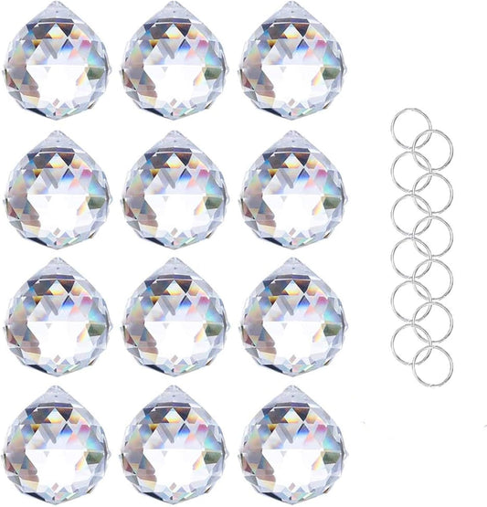 Crystalsuncatcher 20mm/0.78inch Clear Glass Crystal Ball Prism Feng Shui Lamp Hanging Drop Chandelier Pendants Suncatchers Pack of 12 pcs