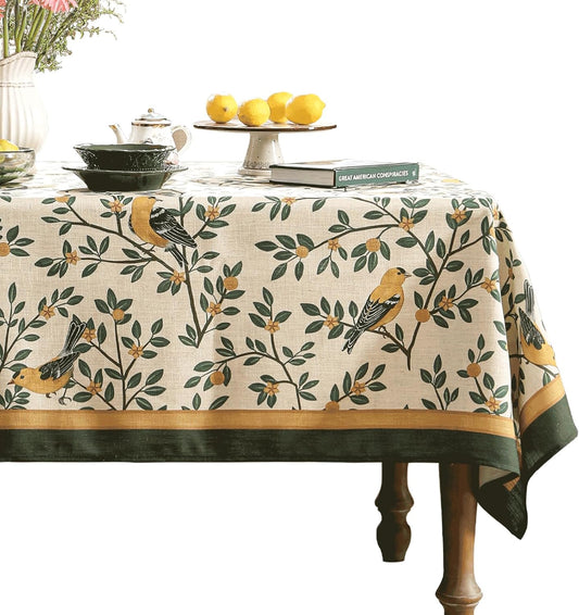 patdrea Designer Green French Linen Rectangular Tablecloth,Vintage Durable Floral Table Cloth,Decorative Table Cover for Kitchen Dining,Parties,Party,Christmas,Thanksgiving,55"x87"-Warbler