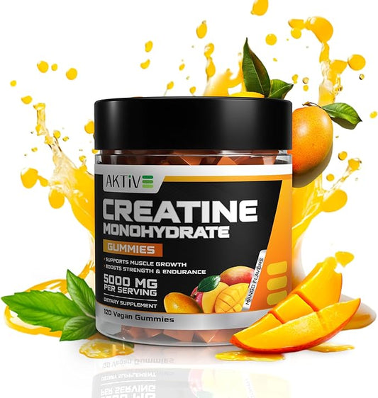 Creatine Monohydrate Gummies, 5000mg of Creatine Per Serving with Alpha-GPC & Taurine, Mango Flavor, Enhance Brain Function, Muscle Growth Support, Pre Workout Gummies for Men and Women - 120pcs
