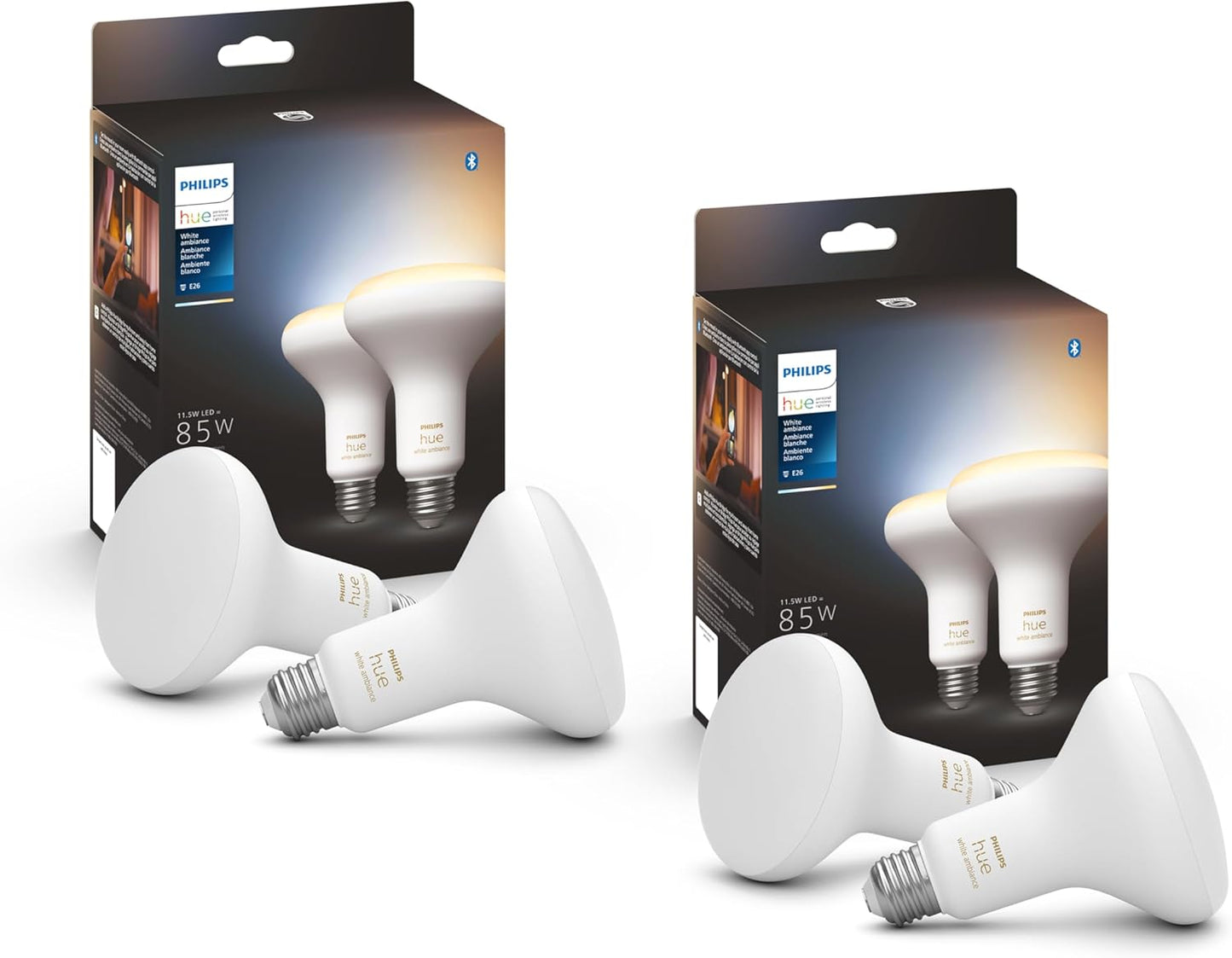 Philips Hue BR30 85W Smart LED Light Bulbs - White Ambiance - 4 Pack - 1200LM - E26 - Indoor - Control with App - Compatible with Alexa Google Assistant, and Apple Homekit