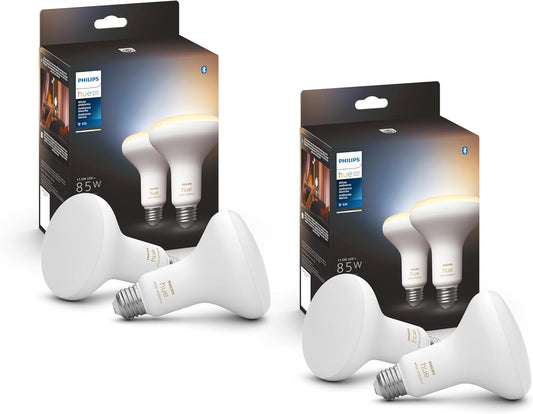 Philips Hue BR30 85W Smart LED Light Bulbs - White Ambiance - 4 Pack - 1200LM - E26 - Indoor - Control with App - Compatible with Alexa Google Assistant, and Apple Homekit
