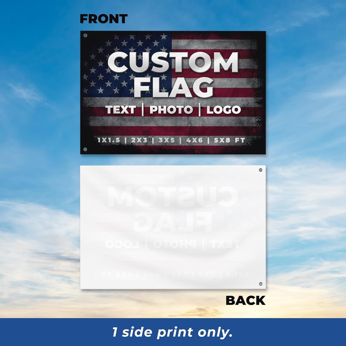 Custom Flagg_New by DreamController 1'x1.5' to 5'x8' with Business Logo, Image or Text | Personalized Outdoor Flags Banner with Grommets for Advertising, Events | Made in USA | Fast delivery | HD