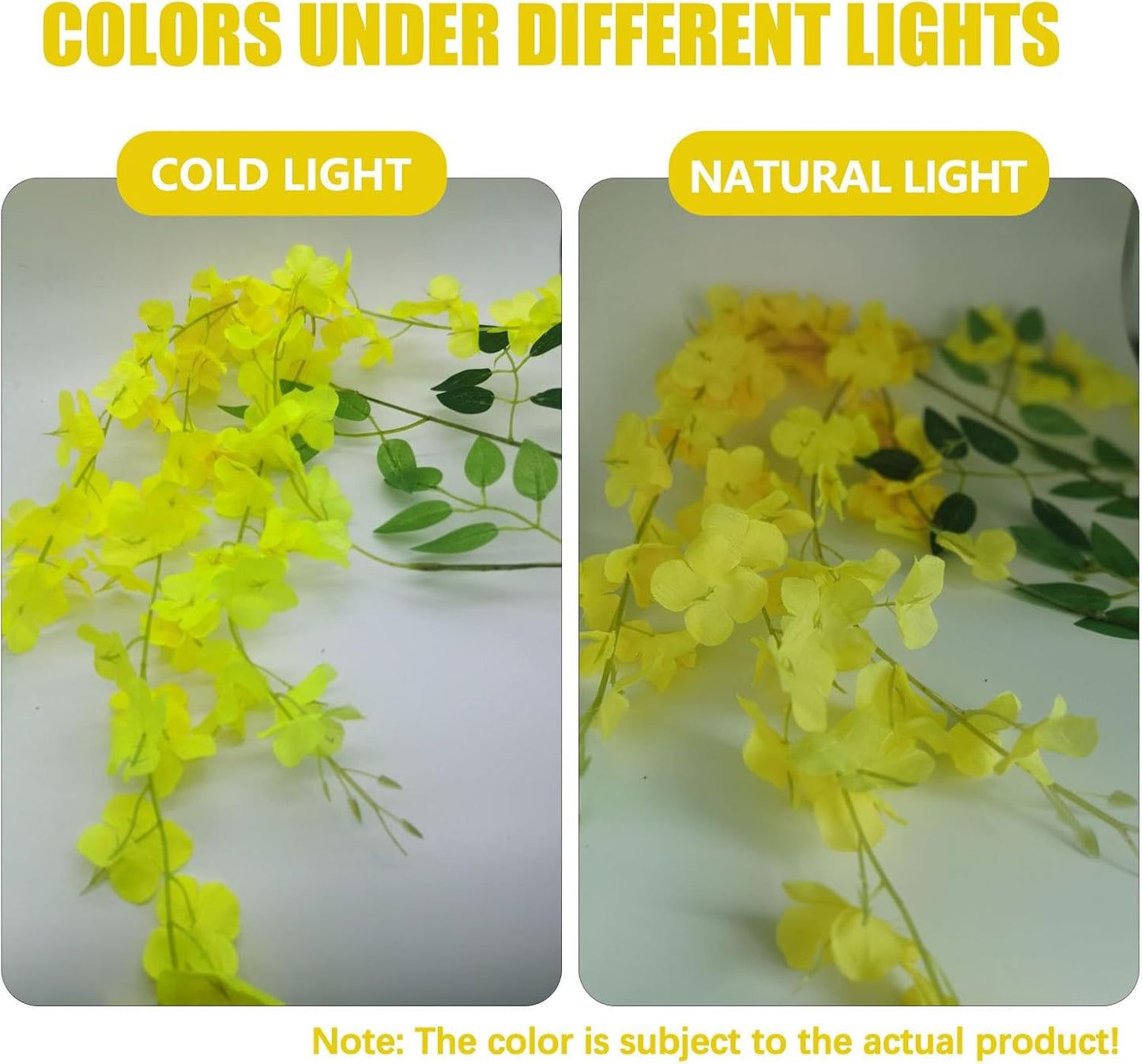 5 Pack Yellow Wisteria Hanging Flowers, 3.44 Ft Fake Hanging Flowers, Artificial Wisteria Garland Vines for Wedding Room Backdrop Outdoor Patio Garden Decoration