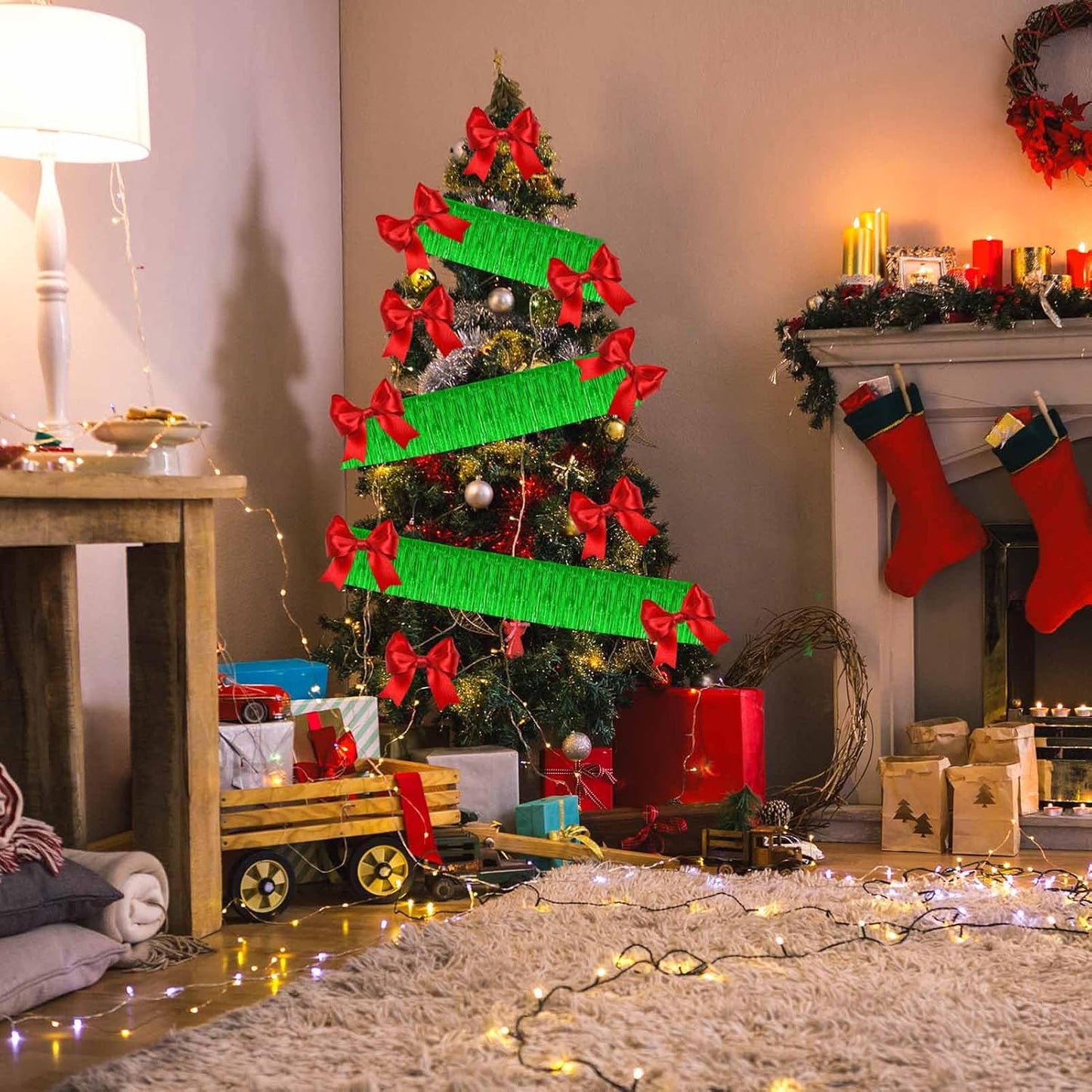 6 Pack 10 Feet Green Foil Fringe Garland Metallic Tinsel Streamers Banner Wall Hanging Curtain Backdrop for Parade Floats, Birthday, Graduate, Mother's Day, Wedding Party Decoration