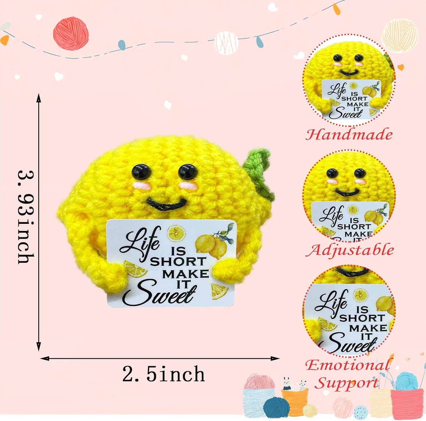Emotional Support Crochet Lemon,Lovely Gift for Friends,Mom,Dad,Grandpa,Grandma,Colleagues,Classmates,Graduation Gift,Home Office Decoration