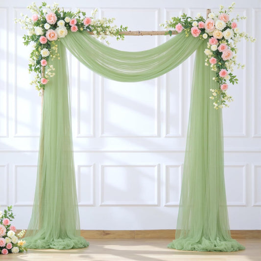 Wedding Arch Draping Fabric Backdrop 2 Panel 60" x 26Ft Sage Green Drapes Curtains for Wedding Reception Sheer Tulle Backdrop Curtain for Ceremony Birthday Party Baby Shower Arbor Ceiling Decorations