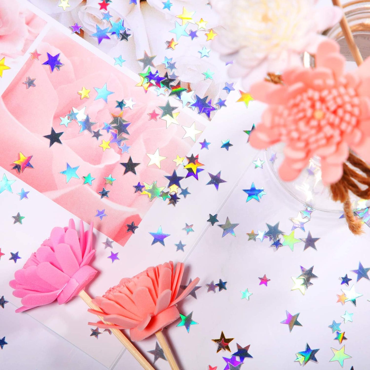 Hestya 60g Star Confetti Glitter Table Confetti Metallic Foil Stars for Party Wedding Festival Decorations(Holographic Silver,10mm and 6mm)