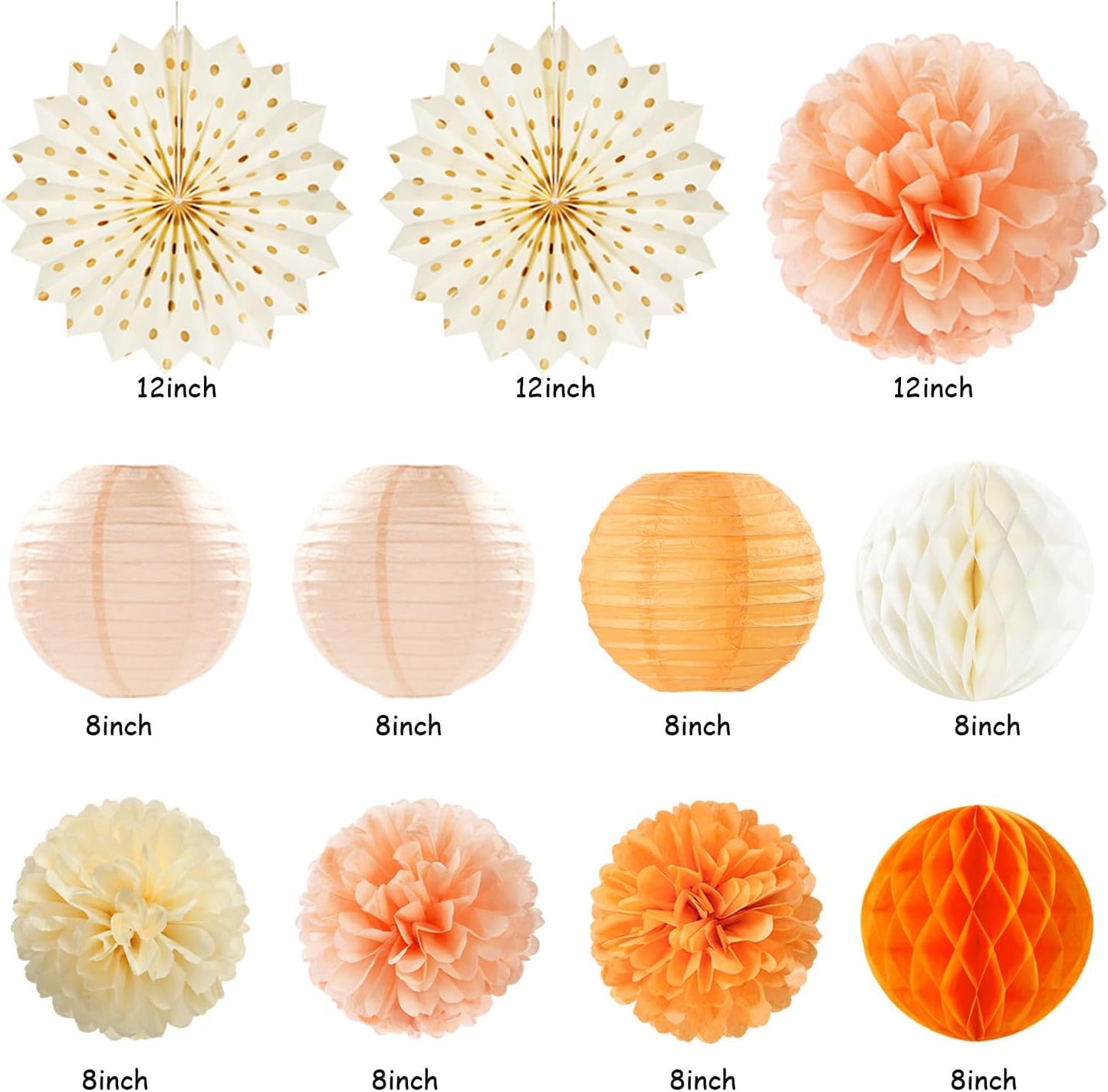 Orange-Beige Fal Boho Birthday Party-Decorations - 21pcs Autumn One Two Sweet Peach Happy Banner,Girls Groovy Paper Streamers Lanterns Honeycomb,Tissue Pom Poms Fan,Hippie Garland Decor Huglony