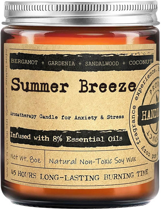 KOTKAS Summer Breeze Scented Candles - 8oz Natural Scented Soy Candles Non Toxic, Aromatherapy Candles for Home Scented Candles Gifts for Women Bath Relaxing Calming Soothing Relaxation Stress Relief