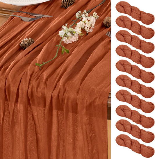 Terracotta Table Runner Cheesecloth Table Runner 10 Pack 10FT Farmhouse Table Runners 120 Inches Fall Table Decor Dining Room Centerpiece Wedding Boho Baby Shower Birthday
