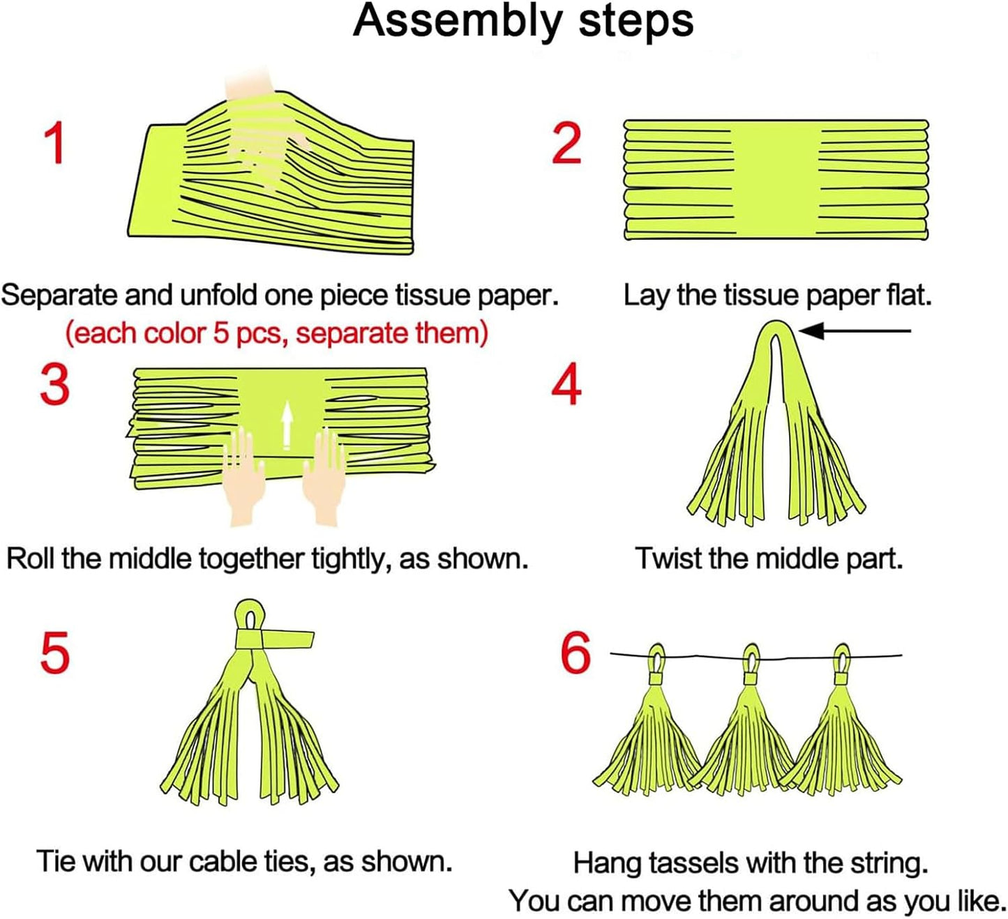 Yellow White and Black Tassel Garland Banner Paper Tassels for Party Decorations,Pack of 15