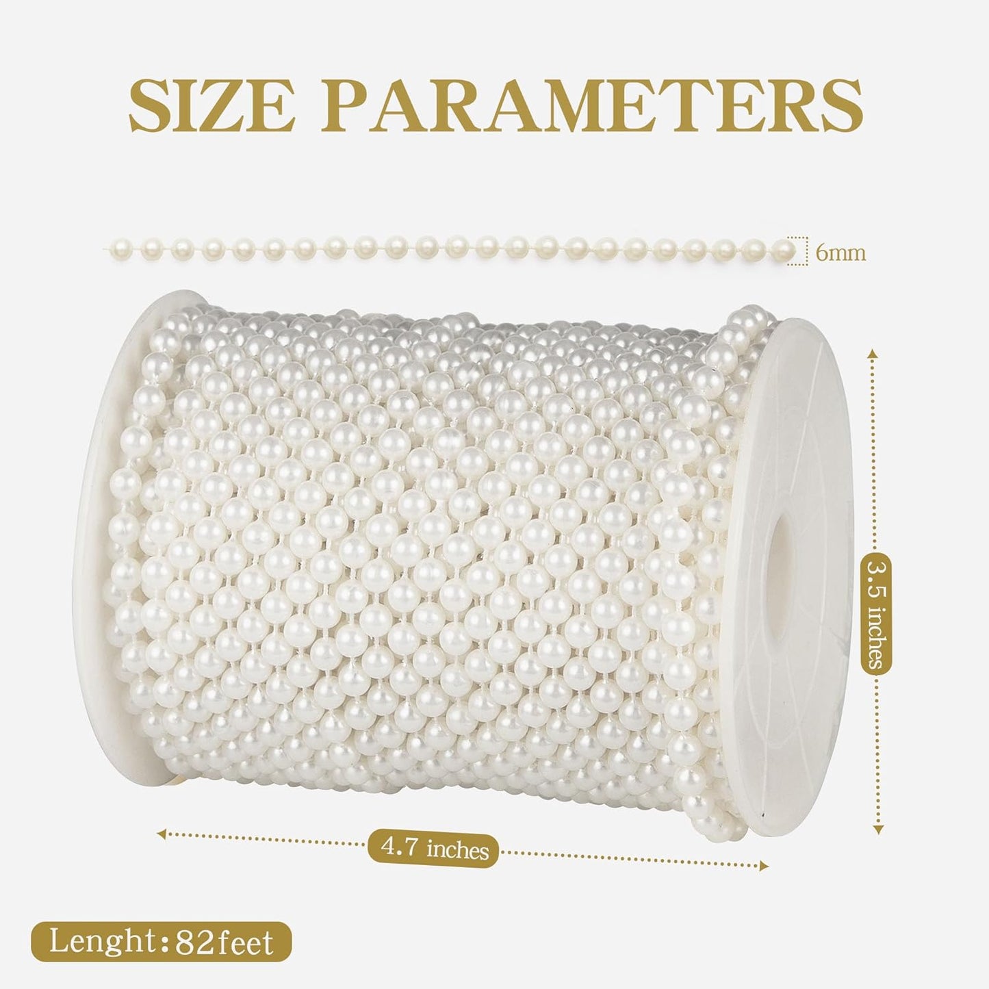 82 Feet Faux Pearl Beads Garland 6mm Craft String Pearls for Wedding Centerpiece Christmas Tree and Flowers Decoration DIY(White)