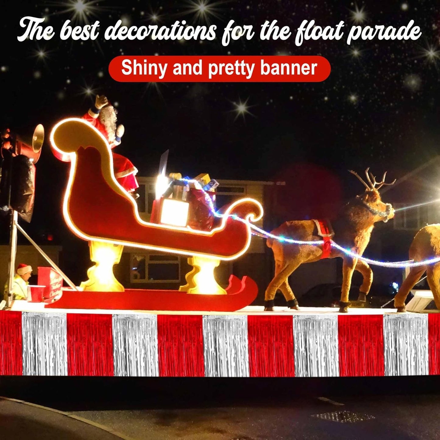 6 Pack 10 Feet Red and Silver Tinsel Foil Fringe Garland, Metallic Streamers Banner Wall Hanging Garland for Parade Floats, Graduation, Birthday, Baby Shower, Disco, Celebration Party Decoration