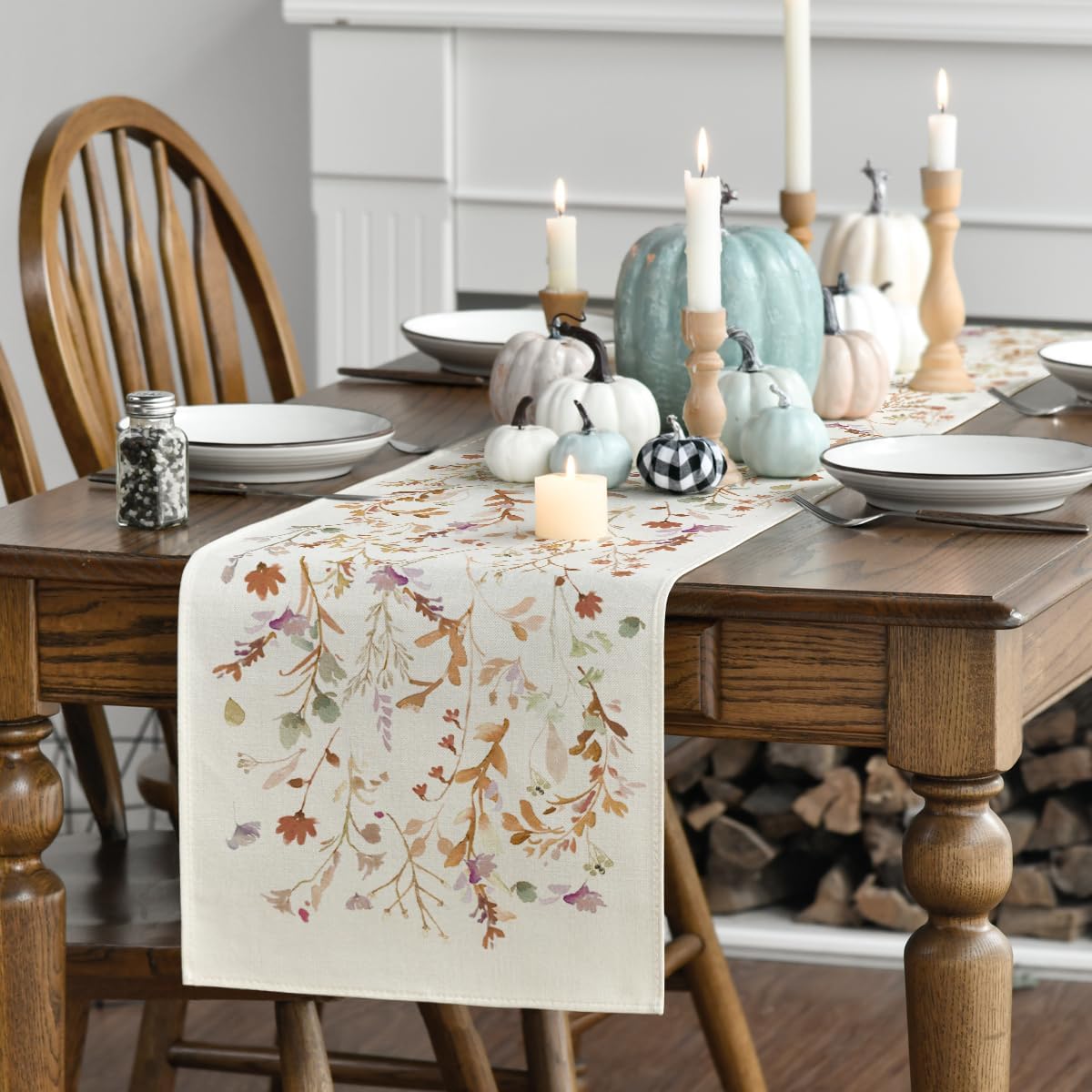 Artoid Mode Floral Leaves Fall Table Runner, Wild Flowers and Grasses Seasonal Autumn Kitchen Dining Table Decoration for Home Party Decor 13x90 Inch