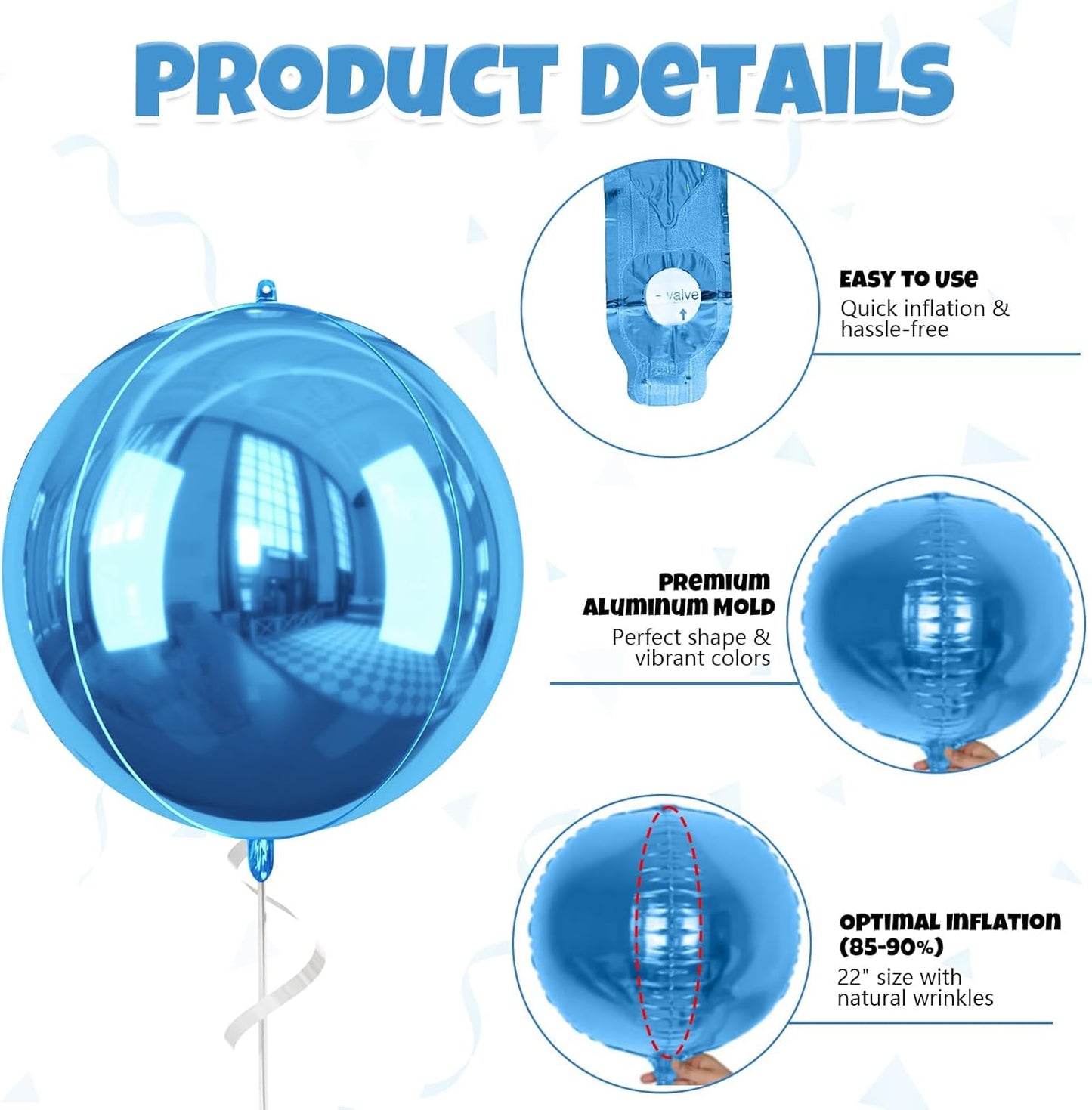 Blue Giant 4D Foil Balloons, 6 Pcs Large Dark Blue Metallic Round Balloons, 22 Inch Big Round Foil Balloon for Graduation Prom Birthday Party Baby Shower Wedding Decorations