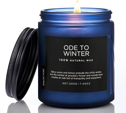 M&SENSE Ode to Winter - Lavender & Sandalwood Scented Candle for Relaxing Natural Soy Wax Non Toxic Cotton Wick Winter Scent, 7.05oz Up to 50 Hours Burn Time Gifts for Home