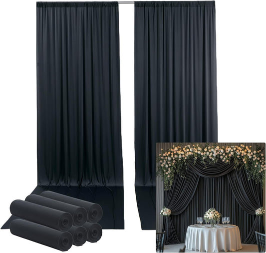 30ftx14FT Wrinkle Free Black Backdrop Curtain, 6 Panels 14FT Height Black Wedding Backdrop Drapes, Silky Polyester Back Drop Cloth for Birthday Photography Background Party Backdrop Draping